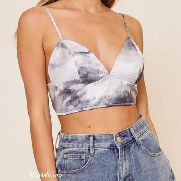 NEW! 2 Pieces! Silky Tie Dye Print Boyfriend Shirt w/Matching Crop Top! - Picture 9 of 10